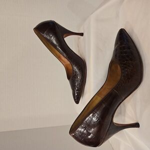 VTG Seymour Troy Roxanne Cognac Brown Alligator Heels Womens Size 7.5